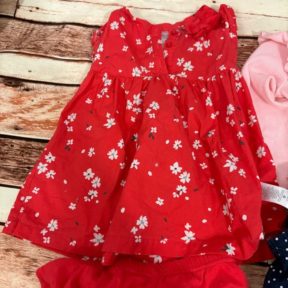 Baby Girls Mixed Outfit Lot - Navy Floral, Red, Pink 9 months